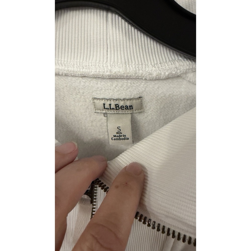 LL Bean White Heavyweight Cropped Women's Small 1/2 Zip Long Sleeve - Picture 2 of 7